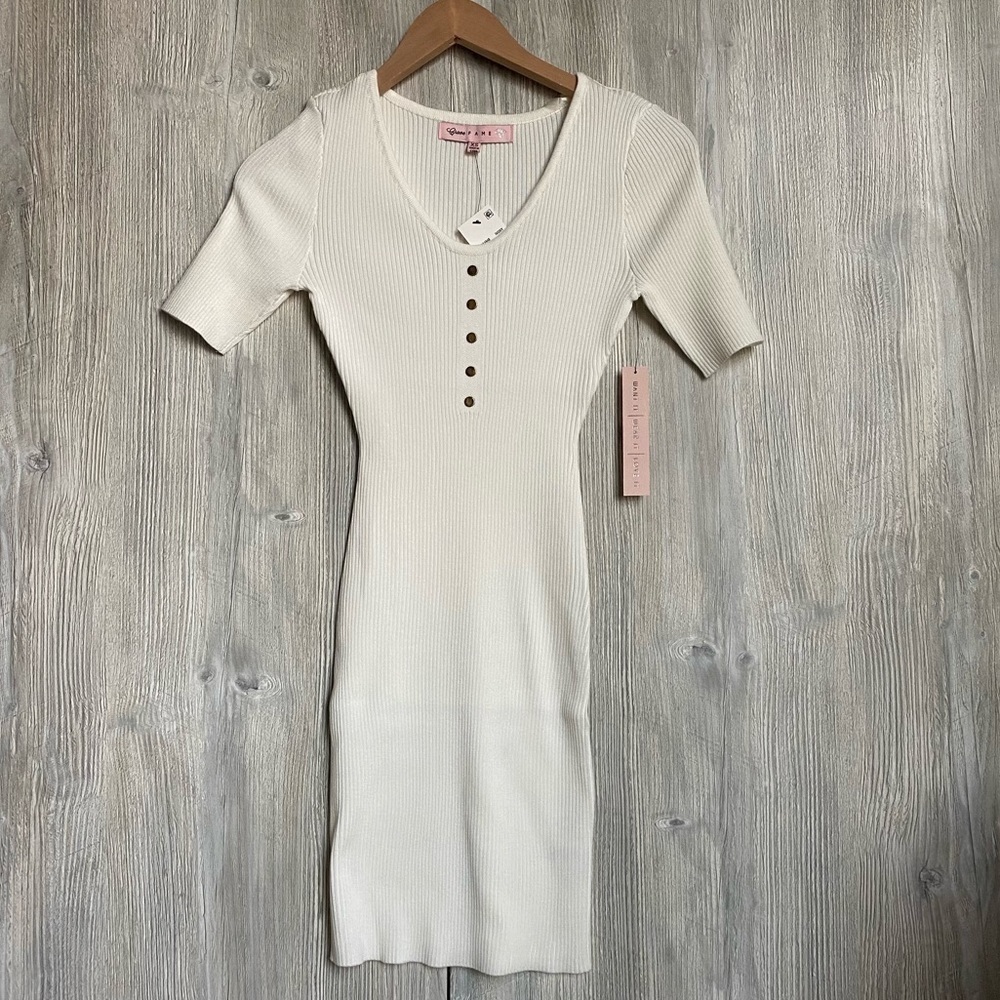 Nwt Almost Famous Ivory Sheath Ribbed Stretch Sweater Dress Size Xs